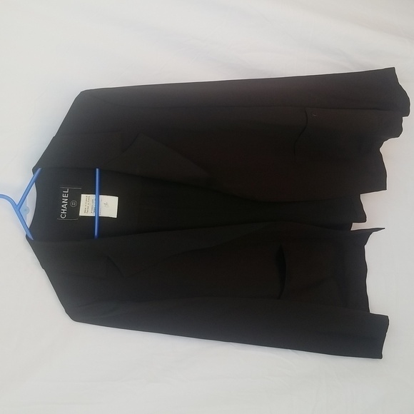 Chanel women's black silk unlined open front no button blazer size 40
